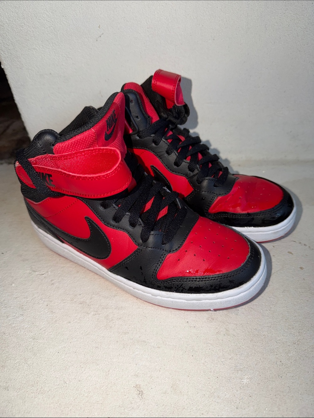 Nike Kids Red and Black High-Top Sneakers with White Sole